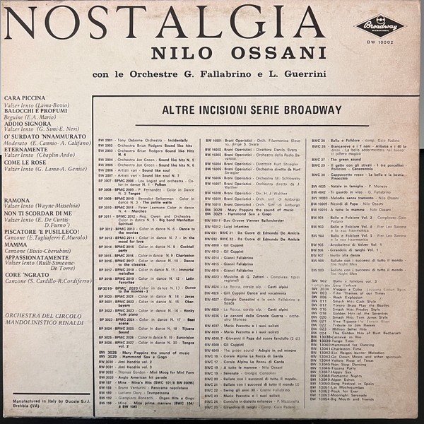 Nilo Ossani - Nostalgia | Broadway International (BW 10002) - 4 Nilo Ossani - Nostalgia | Broadway International (BW 10002) - 4
