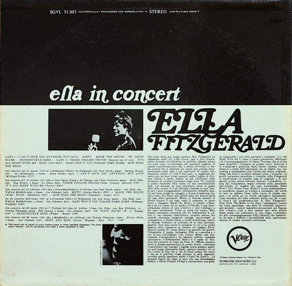 Ella Fitzgerald - Ella In Concert | Verve Records (SGVL 51-003) - 2