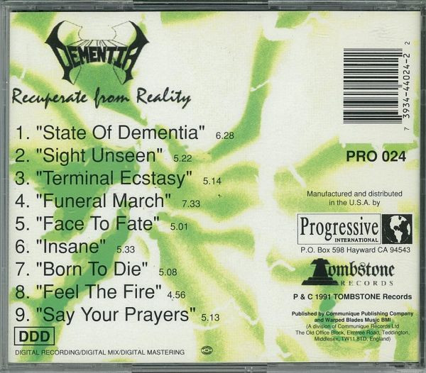 Dementia - Recuperate From Reality - CD | Tombstone Records (PRO 024) - 2