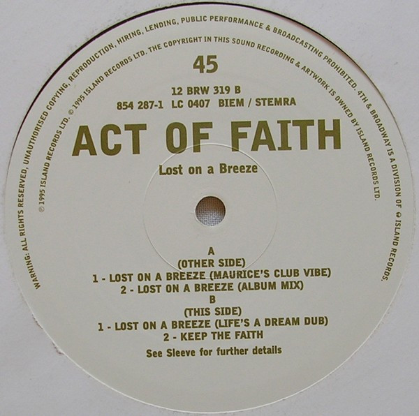 Act Of Faith - Lost On A Breeze | 4th & Broadway (12 BRW 319) - 3