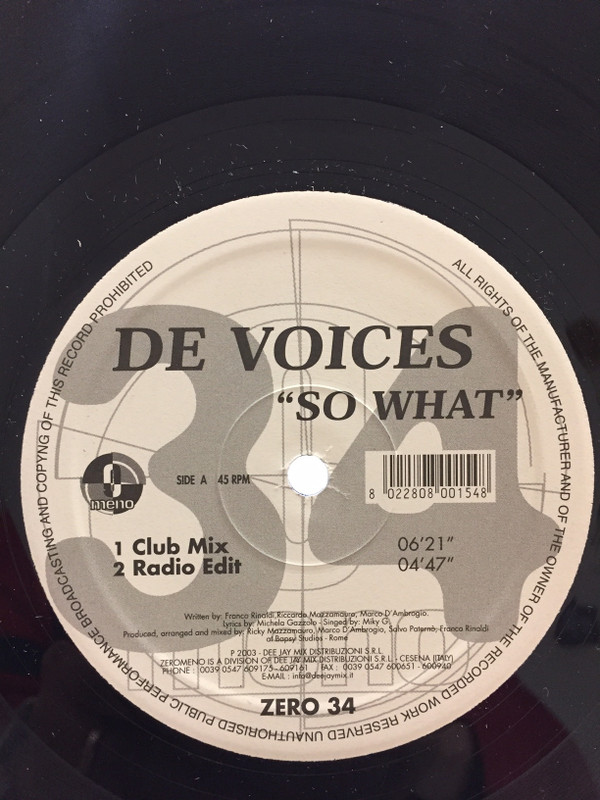 De Voices - So What | Zero Meno (ZERO 34)
