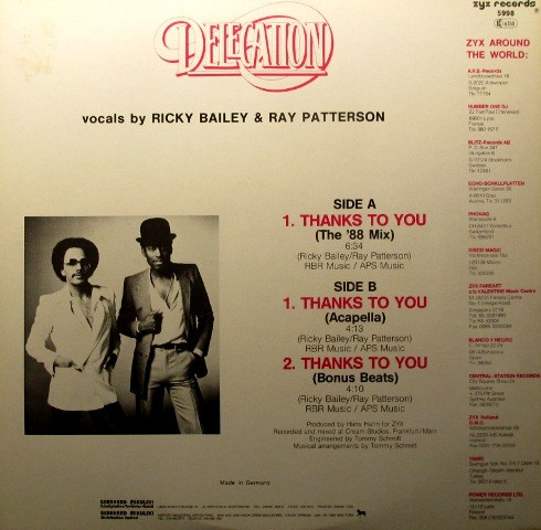 Delegation - Thanks To You (The '88 Mix) | ZYX Records (ZYX 5998) - 2