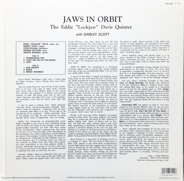 The Eddie "Lockjaw" Davis Quintet With Shirley Scott - Jaws In Orbit | Original Jazz Classics (OJC-322) - 2
