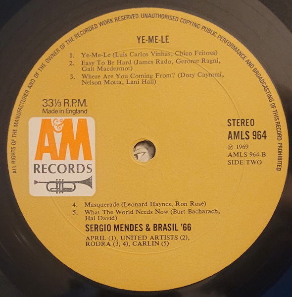 Sérgio Mendes & Brasil '66 - What The World Needs Now | A&M Records (AMLS 964) - 4