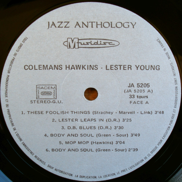 Coleman Hawkins / Lester Young - The Great Tenors 1945/1946 | Musidisc (30 JA 5205) - 3