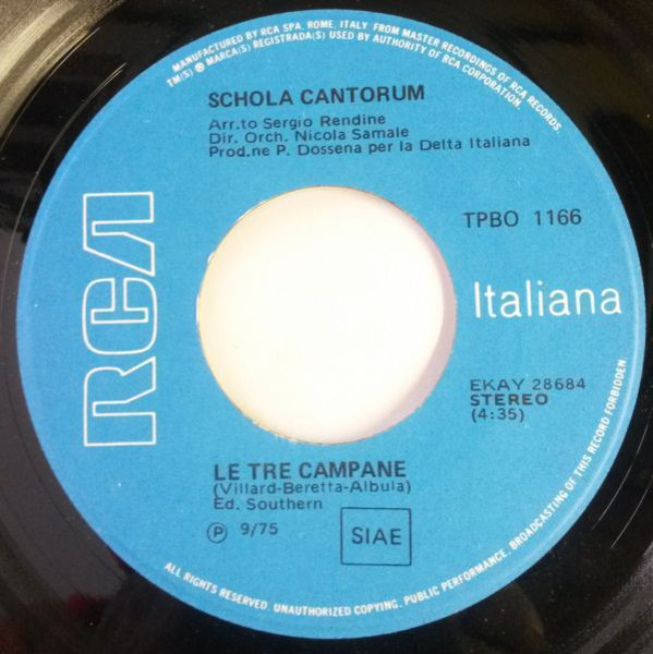 Schola Cantorum - Le Tre Campane / Dormi | RCA (TPBO 1166) - 3