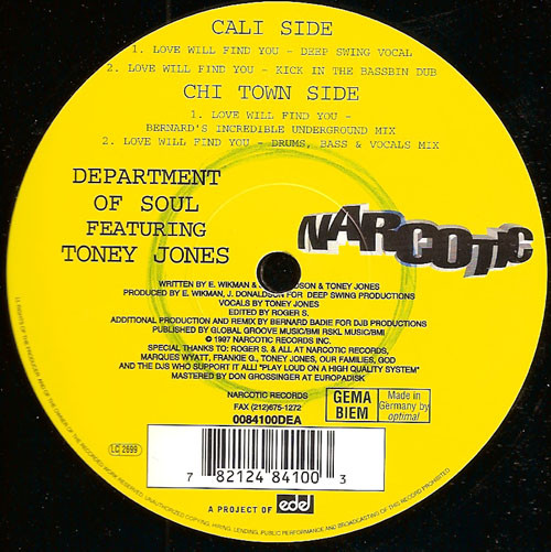 Department Of Soul Featuring Toney Jones - Love Will Find You | Narcotic (DEANY010) - 2 Department Of Soul Featuring Toney Jones - Love Will Find You | Narcotic (DEANY010) - 2