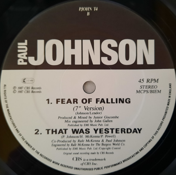 Paul Johnson - Fear Of Falling | CBS (PJOHN T4) - 3