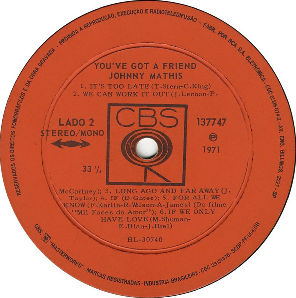 Johnny Mathis - You've Got A Friend | CBS (137747) - 4
