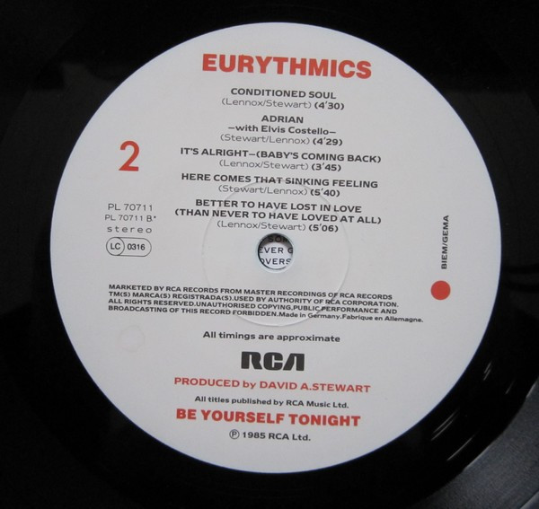 Eurythmics - Be Yourself Tonight | RCA (PL 70711) - 4