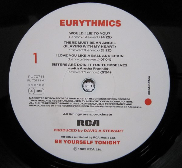 Eurythmics - Be Yourself Tonight | RCA (PL 70711) - 3
