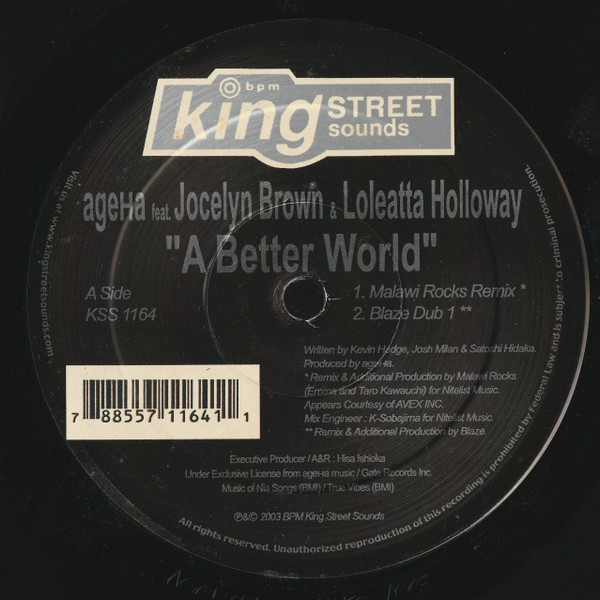 AgeHa Feat. Jocelyn Brown & Loleatta Holloway - A Better World | BPM King Street Sounds (KSS 1164) - main AgeHa Feat. Jocelyn Brown & Loleatta Holloway - A Better World | BPM King Street Sounds (KSS 1164) - main