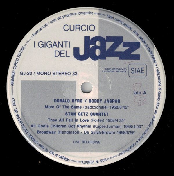 Stan Getz , Donald Byrd , Bobby Jaspar , Kenny Clarke - I Giganti Del Jazz Vol. 20 | Curcio (GJ-20)