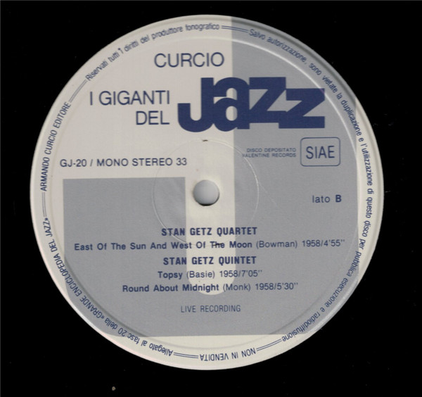 Stan Getz , Donald Byrd , Bobby Jaspar , Kenny Clarke - I Giganti Del Jazz Vol. 20 | Curcio (GJ-20) - 2