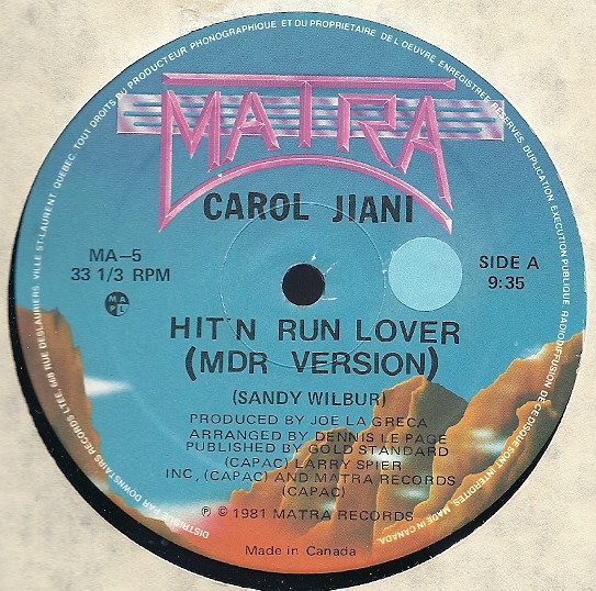 Carol Jiani - Hit 'N Run Lover (MDR Version) | Matra (MA-5) - main