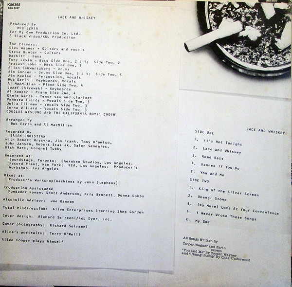 Alice Cooper - Lace And Whiskey | Warner Bros. Records (K56365) Alice Cooper - Lace And Whiskey | Warner Bros. Records (K56365)