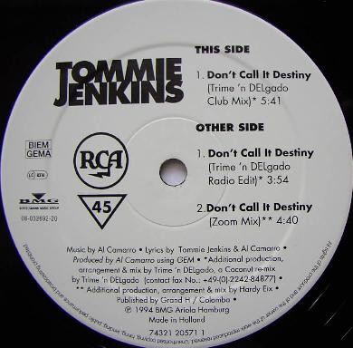 Tommie Jenkins - Don't Call It Destiny | RCA (74321 20571 1)