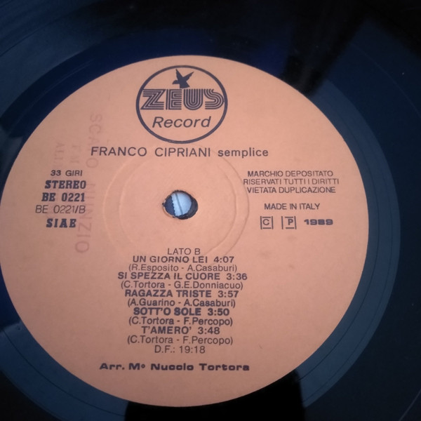 Franco Cipriani - Semplice | Zeus Record (BE 0221) Franco Cipriani - Semplice | Zeus Record (BE 0221)