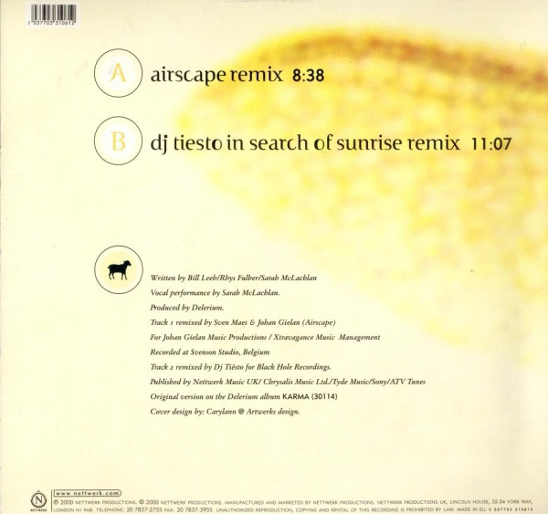 Delerium Featuring Sarah McLachlan - Silence (Remixes By Airscape And Dj Tiësto) | Nettwerk (5 037703 310612) - 2