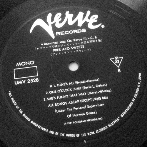 Lester Young & Harry Edison - Pres & Sweets | Verve Records (UMV 2528) - 4