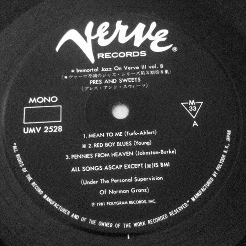Lester Young & Harry Edison - Pres & Sweets | Verve Records (UMV 2528) - 3