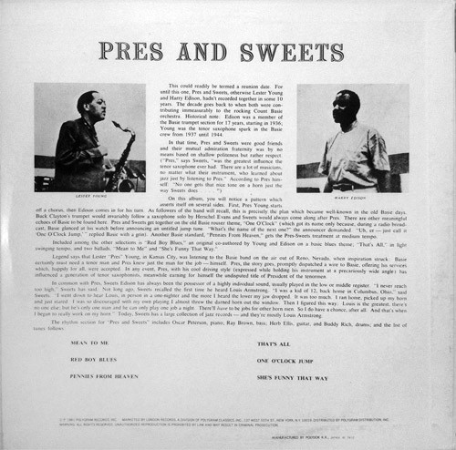 Lester Young & Harry Edison - Pres & Sweets | Verve Records (UMV 2528) - 2