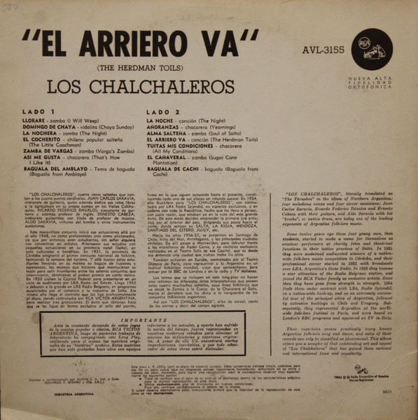 Los Chalchaleros - El Arriero Va (The Herdman Toils) | RCA Victor (AVL-3155) - 2
