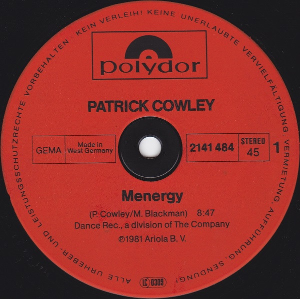 Patrick Cowley - Menergy | Polydor (2141 484) - 3