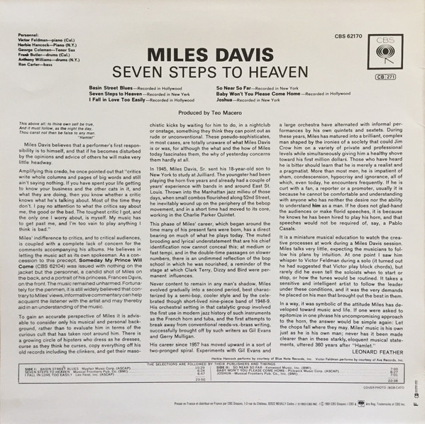 Miles Davis - Seven Steps To Heaven | CBS (CBS 62170) - 2 Miles Davis - Seven Steps To Heaven | CBS (CBS 62170) - 2
