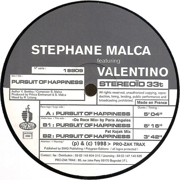 Stephane Malca - Pursuit Of Happiness | Pro-Zak Trax (19809)