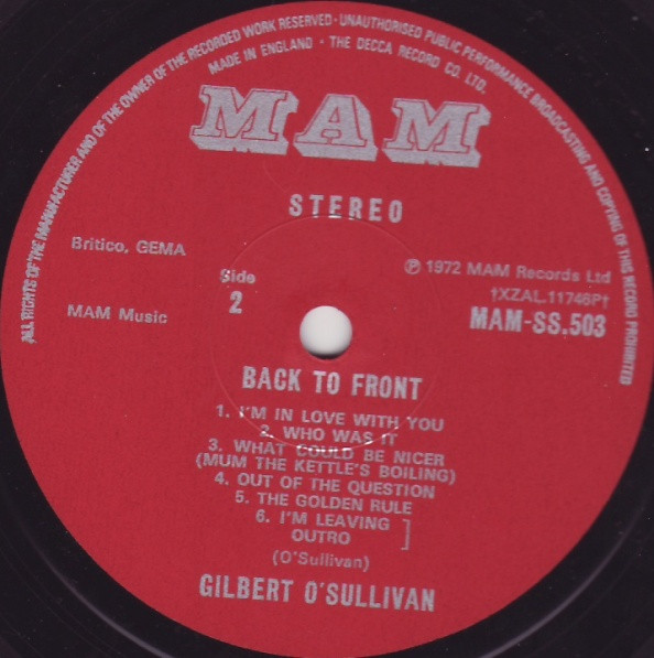 Gilbert O'Sullivan - Back To Front | MAM (MAM-SS.503) - 4