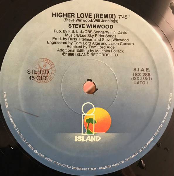 Steve Winwood - Higher Love | Island Records (ISX 288) - 2