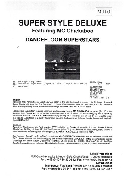 SuperStyleDeluxe Featuring MC Chickaboo - Dancefloor Superstars | Muto (MUTO 003) - main