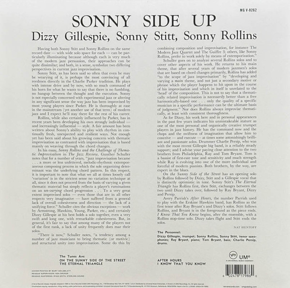 Dizzy Gillespie , Sonny Stitt , Sonny Rollins - Sonny Side Up [Vinyl] | Verve Records (00602478179860) - 2
