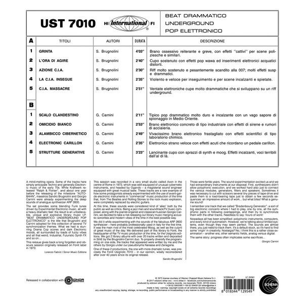 Sandro Brugnolini , Giorgio Carnini - UST 7010 - Beat Drammatico Underground Pop Elettronico | Schema (SCEB954LP) - 2