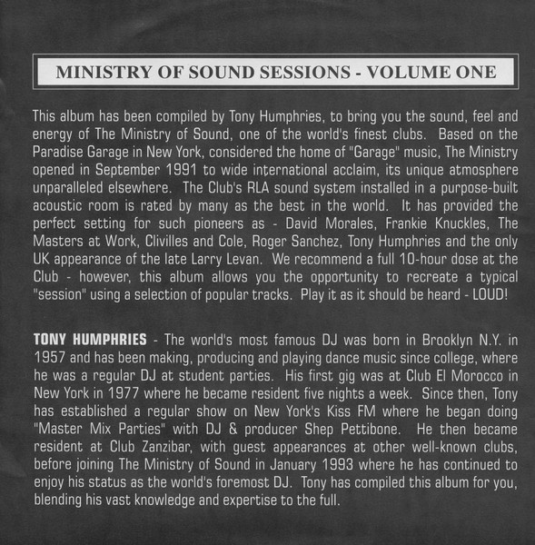 Tony Humphries - Ministry Of Sound (The Sessions Volume One) | Ministry Of Sound (MINST LP001) - 3