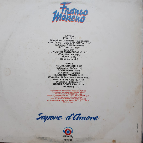 Franco Moreno - Sapore D' Amore | Rico Record (FC 1007) - 2 Franco Moreno - Sapore D' Amore | Rico Record (FC 1007) - 2