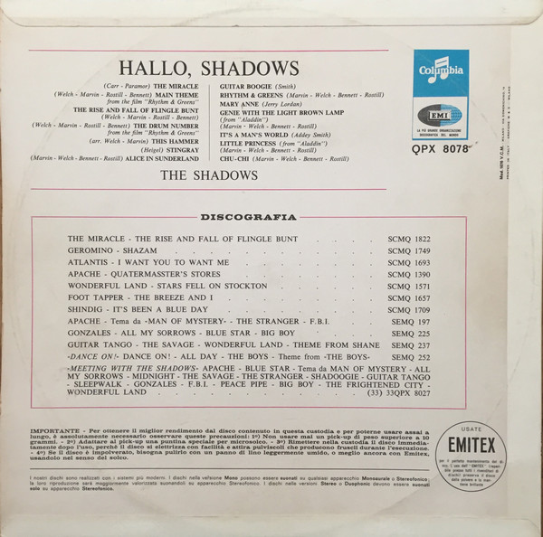 The Shadows - Hallo, Shadows | Columbia (QPX 8078) - 2