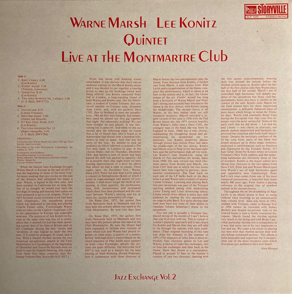 Warne Marsh Lee Konitz Quintet - Live At The Montmartre Club - Jazz Exchange Vol. 2 | Storyville (SLP 1020) - 2