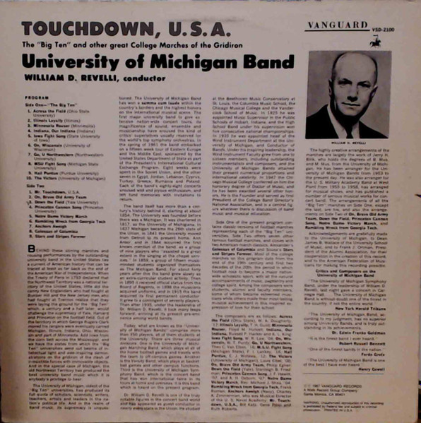 University Of Michigan Band - Touchdown, U.S.A. - The Big Ten And Other Great College Marches Of The Gridiron | Vanguard (VSD 2100) - 2 University Of Michigan Band - Touchdown, U.S.A. - The Big Ten And Other Great College Marches Of The Gridiron | Vanguard (VSD 2100) - 2