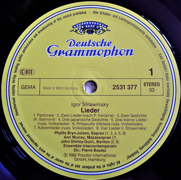 Igor Stravinsky - Phyllis Bryn-Julson · Ann Murray · Robert Tear · John Shirley-Quirk , Ensemble InterContemporain · Pierre Boulez - Songs | Deutsche Grammophon (2531 377) - 3