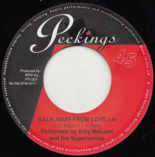 Bitty Mclean And The Supersonics / The Supersonics with Dean Fraser - Walk Away From Love / Walk Away From Love Version | Peckings Records (PTI 001) - main Bitty Mclean And The Supersonics / The Supersonics with Dean Fraser - Walk Away From Love / Walk Away From Love Version | Peckings Records (PTI 001) - main
