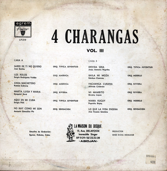 Tipica Juventud - America - Riviera - Sensacion - Modelo - 4 Charangas Vol. III | Areito (LP-019)