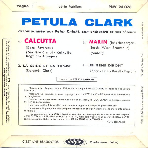 Petula Clark - Calcutta | Disques Vogue (PNV 24 078) Petula Clark - Calcutta | Disques Vogue (PNV 24 078)