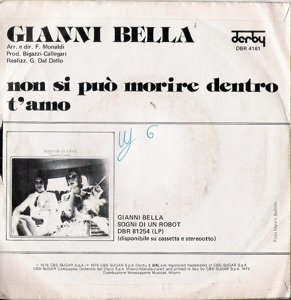 Gianni Bella - Non Si Può Morire Dentro | Derby (DBR 4161) - 2