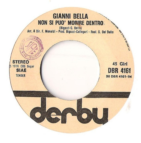 Gianni Bella - Non Si Può Morire Dentro | Derby (DBR 4161) - 3