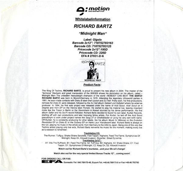 Richard Bartz - Midnight Man | International Deejay Gigolo Records (GIGOLO 131) - 4