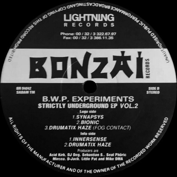 B.W.P. Experiments - Strictly Underground EP Vol. 2 | Bonzai Records (BR 94042)