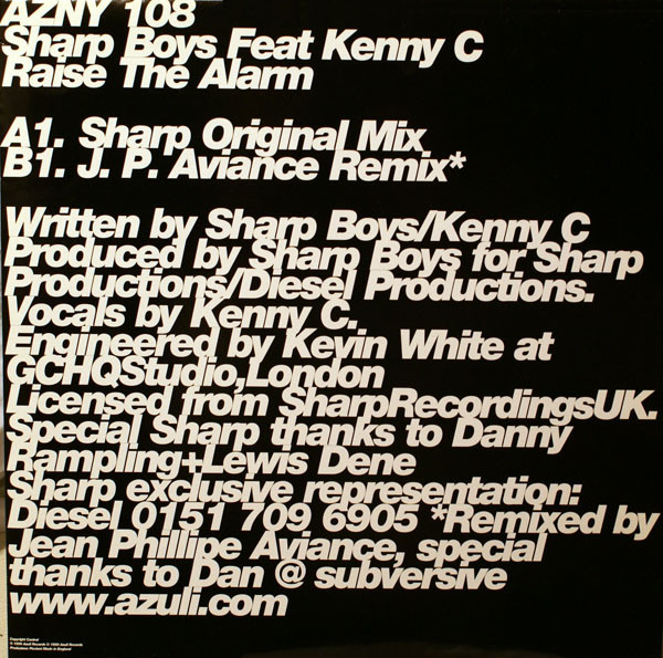 The Sharp Boys Feat. Kenny C - Raise The Alarm (Sharp / JP Aviance Mixes) | Azuli Records (Azuli 108) - 4