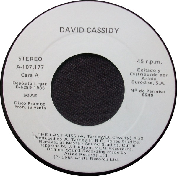 David Cassidy - The Last Kiss | Arista (A-107 177) - 3
